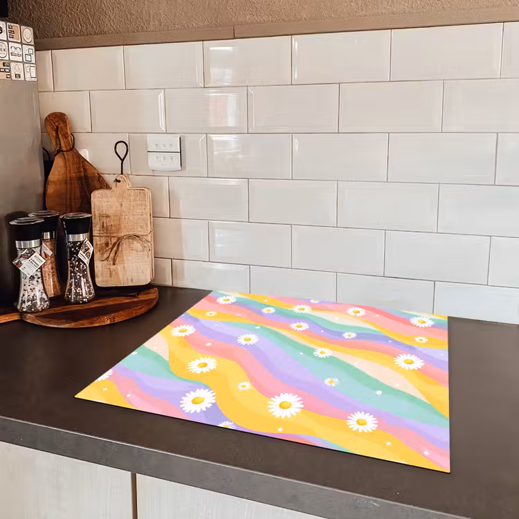 Madeliefjes - Kleurrijk - Pastel - Vrolijk Inductie beschermer vinyl 3mm middel -sfeer3