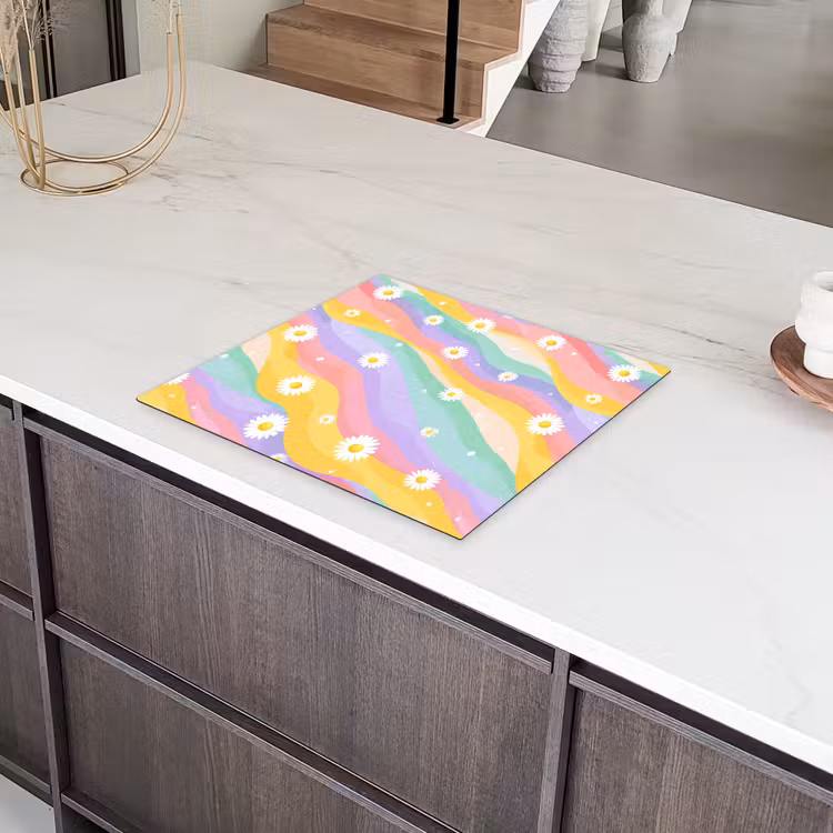 Madeliefjes - Kleurrijk - Pastel - Vrolijk Inductie beschermer vinyl 3mm middel -sfeer8