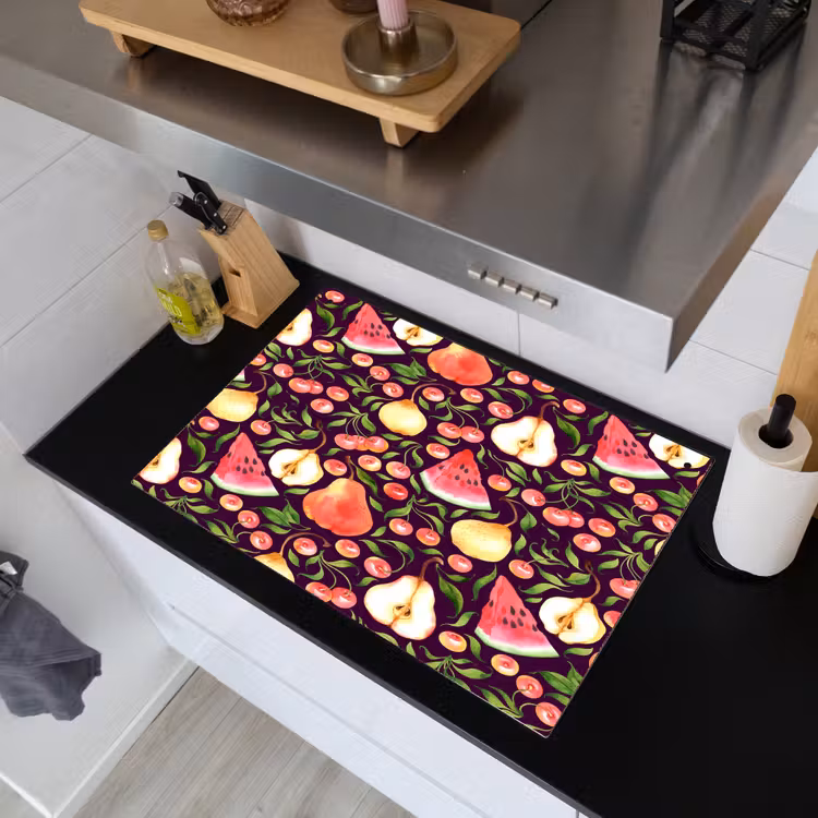 Donker - Bladeren - Fruit - Patroon Inductie beschemer met haakjes klein 777 -sfeer1