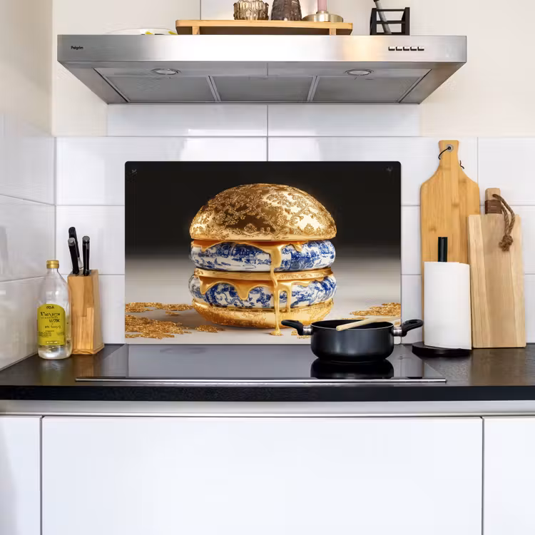 Delftsblauw - Goud - Burger Inductie beschemer met haakjes klein -sfeer2
