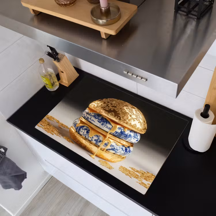 Delftsblauw - Goud - Burger Inductie beschemer met haakjes klein -sfeer1