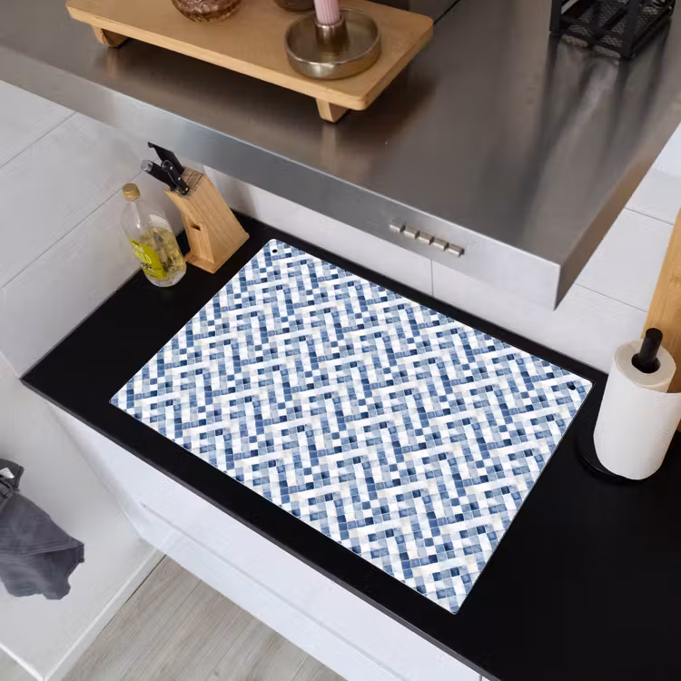 Diamant - Patroon - Blauw - Wit Inductie beschemer met haakjes klein 777 -sfeer1