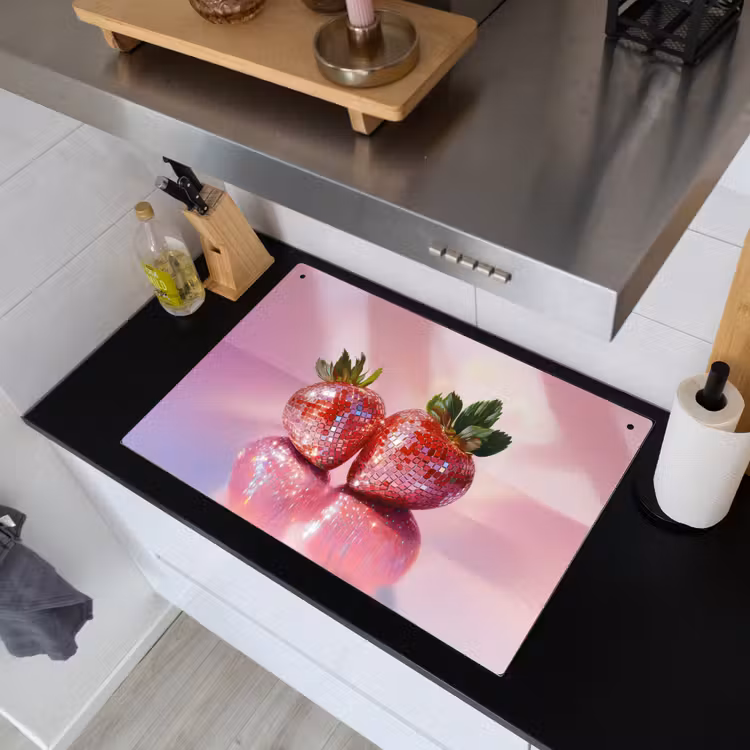Disco - Fruit - Glitter - Strawberry Inductie beschemer met haakjes klein -sfeer1