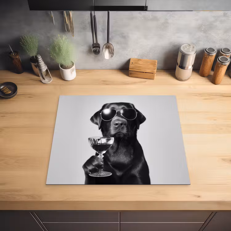 Hond - Zwart - Wijnglas - Zonnebril Inductie beschermer vinyl 3mm middel -sfeer5
