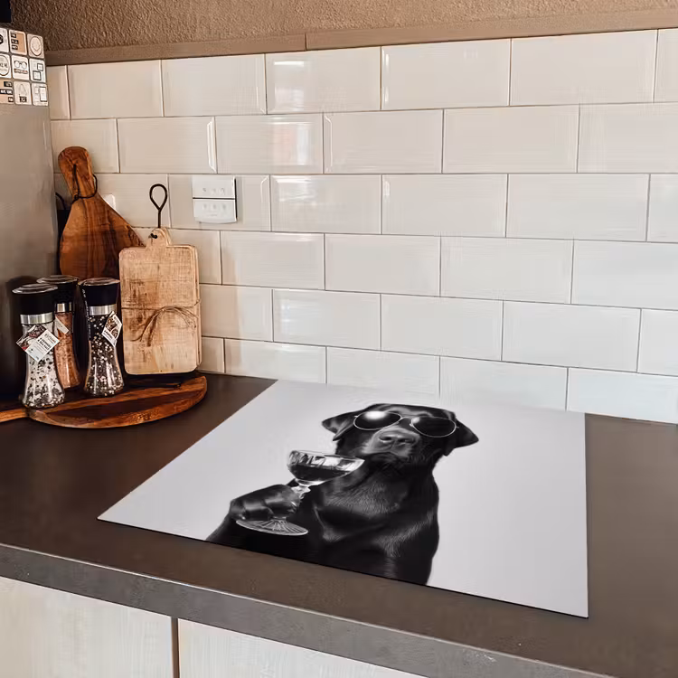 Hond - Zwart - Wijnglas - Zonnebril Inductie beschermer vinyl 3mm middel -sfeer3