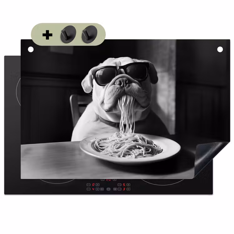 Hond - Bulldog - Pasta - Bril - Stoer - Dieren Inductie beschemer met haakjes klein -3d