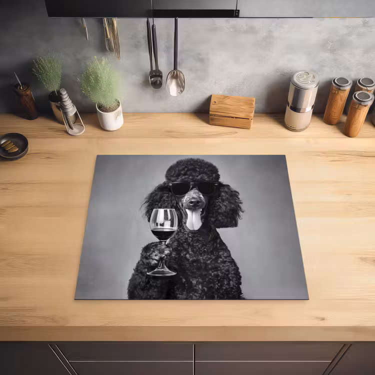 Hond - Krullen - Zonnebril - Wijn Inductie beschermer vinyl 3mm middel -sfeer5