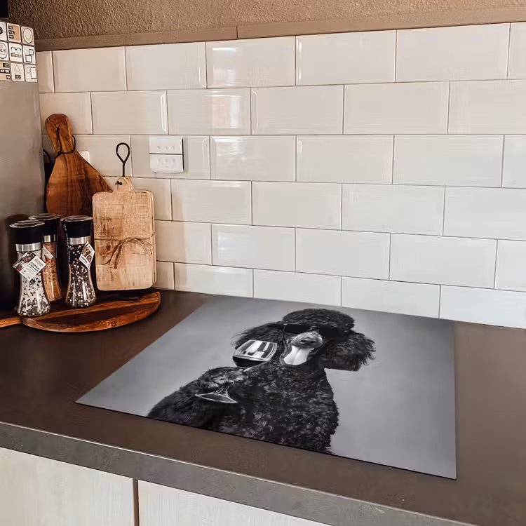 Hond - Krullen - Zonnebril - Wijn Inductie beschermer vinyl 3mm middel -sfeer3