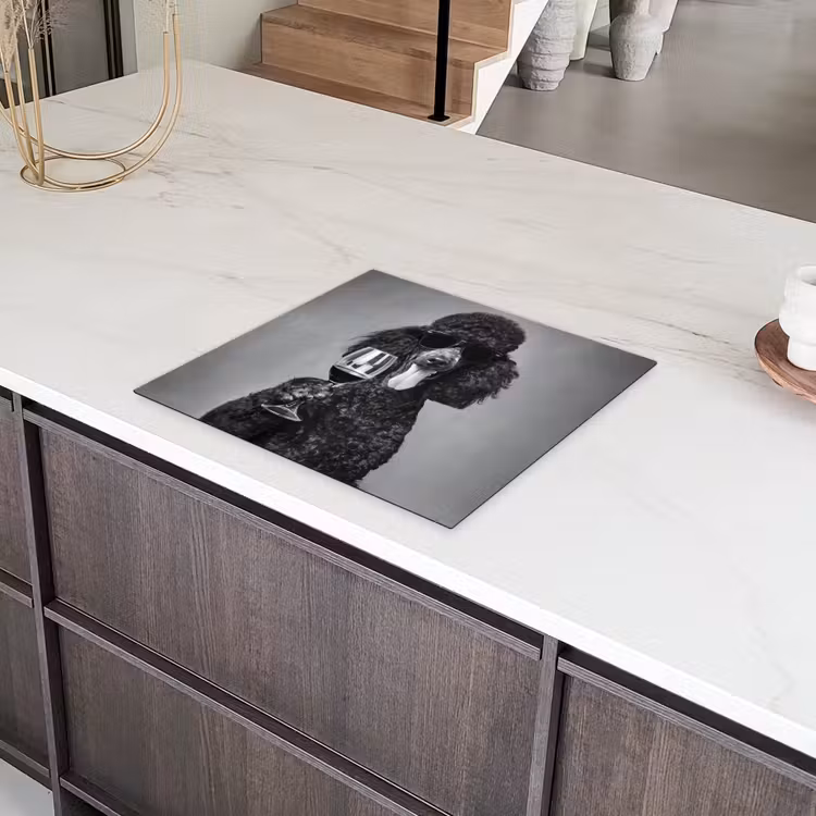 Hond - Krullen - Zonnebril - Wijn Inductie beschermer vinyl 3mm middel -sfeer8