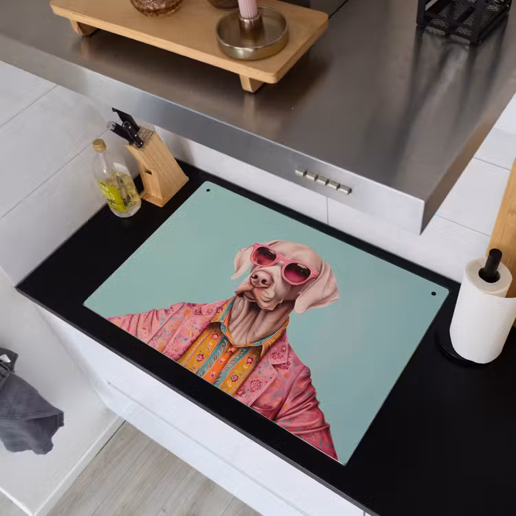 Hond - Overhemd - Bloemen - Bril Inductie beschemer met haakjes klein -sfeer1