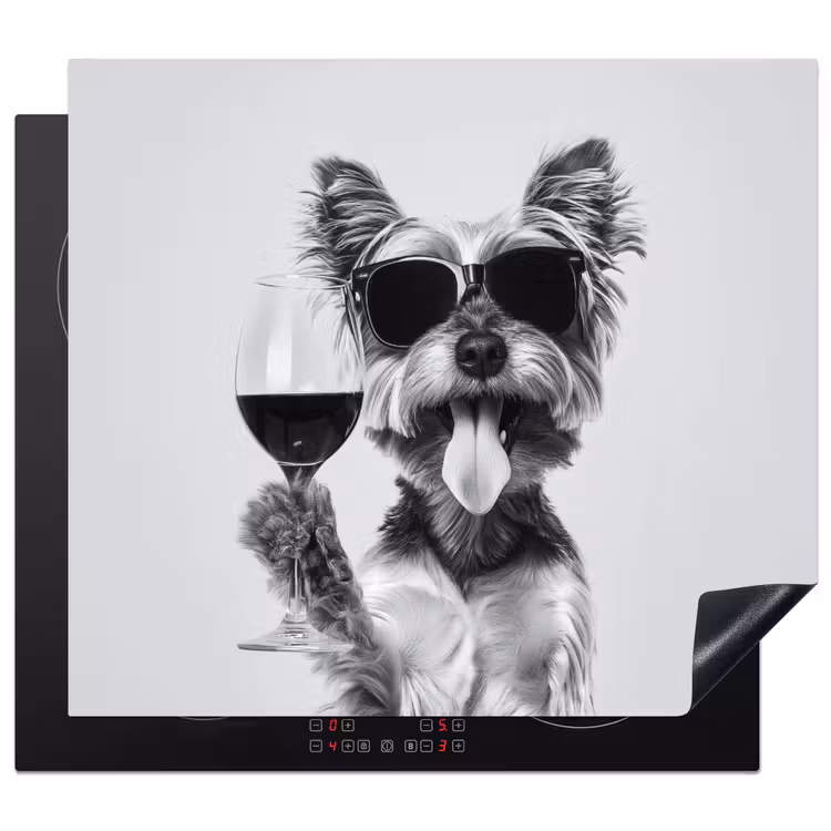 Hondje - Wijnglas - Zonnebril - Enthousiast Inductie beschermer vinyl 3mm middel -3d