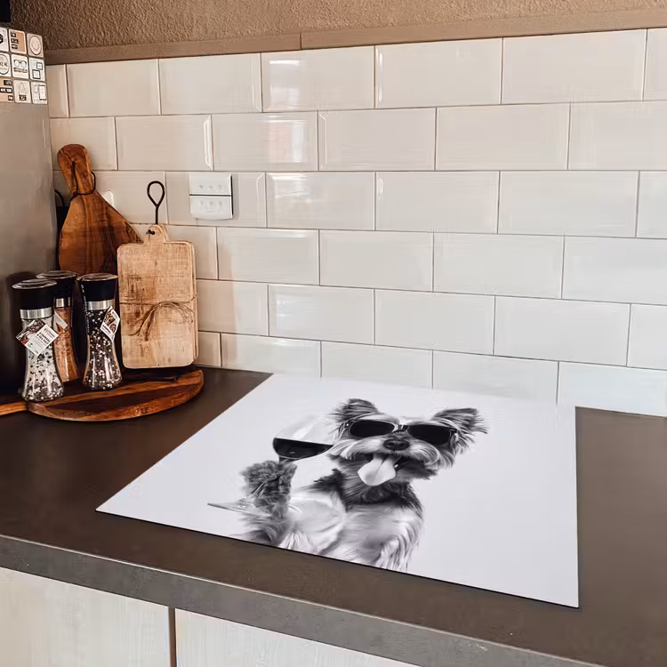 Hondje - Wijnglas - Zonnebril - Enthousiast Inductie beschermer vinyl 3mm middel -sfeer3