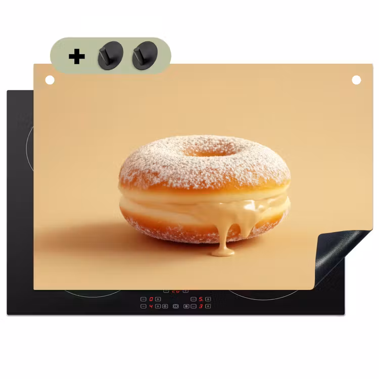Donut - Romig - Poedersuiker - Beige Inductie beschemer met haakjes klein -3d