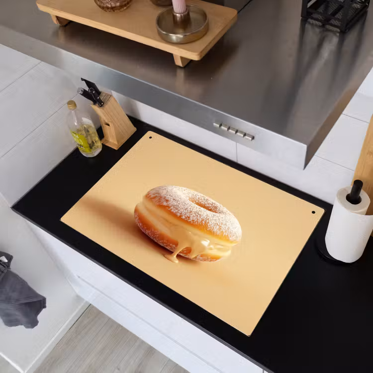 Donut - Romig - Poedersuiker - Beige Inductie beschemer met haakjes klein -sfeer1