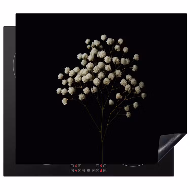 Gipskruid - Bloemetjes - Wit - Minimalistisch Inductie beschermer vinyl 3mm middel -3d