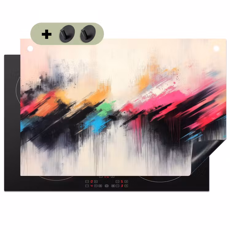 Dynamisch - Abstract - Kleurrijk - Zwart Inductie beschemer met haakjes klein -3d