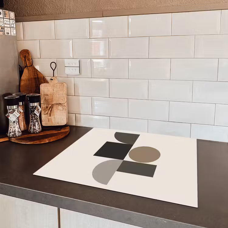 Aardetinten - Abstracte compositie - Eenvoudige vormen Inductie beschermer vinyl 3mm middel -sfeer3