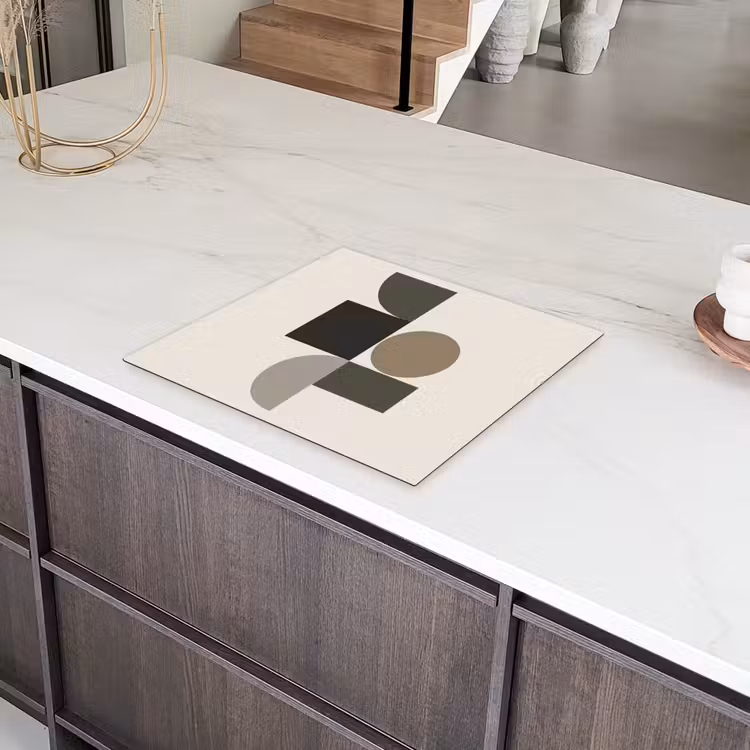 Aardetinten - Abstracte compositie - Eenvoudige vormen Inductie beschermer vinyl 3mm middel -sfeer8