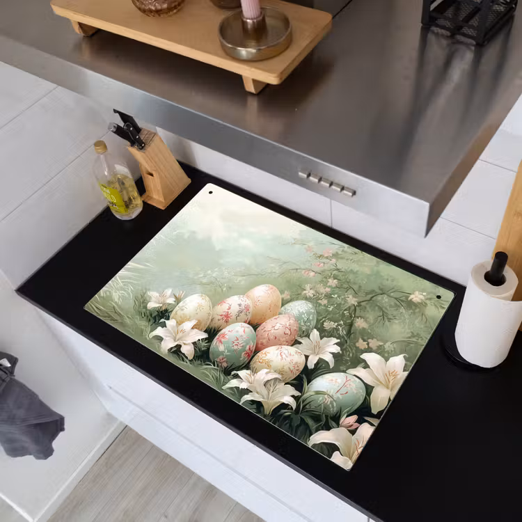 Paaseieren - Pasteltinten - Bloemen Inductie beschemer met haakjes klein -sfeer1