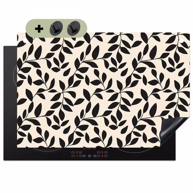Elegant - Patroon - Zwart - Beige Inductie beschemer met haakjes klein 777 -3d