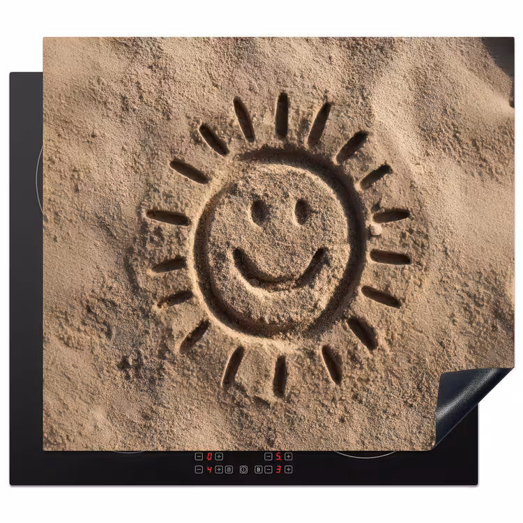 Gezichtje - Zon - Zand - Getekend Inductie beschermer vinyl 3mm middel -3d