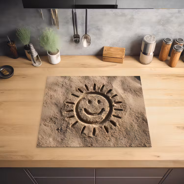 Gezichtje - Zon - Zand - Getekend Inductie beschermer vinyl 3mm middel -sfeer5
