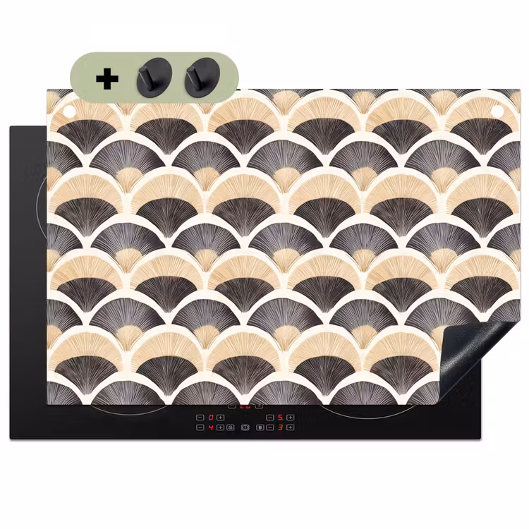 Waaier - Patroon - Zwart - Beige Inductie beschemer met haakjes klein 777 -3d