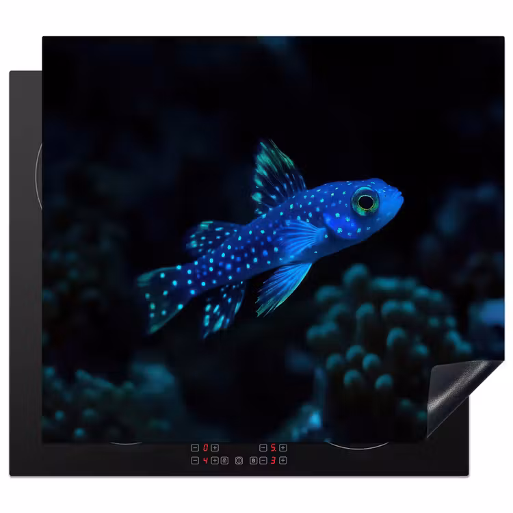 Vis - Stippen - Koraal - Blauw Inductie beschermer vinyl 3mm middel -3d