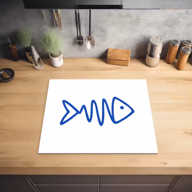 Vis - Minimalistisch - Blauw - Lijn Inductie beschermer vinyl 3mm middel -sfeer5