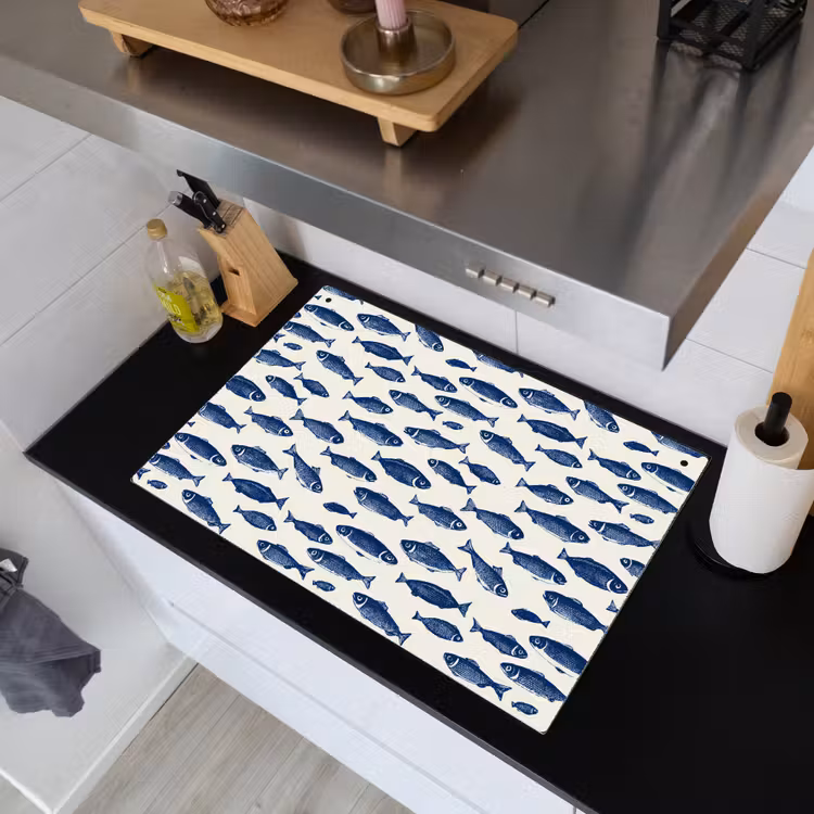Vissen - Patroon - Blauw - Wit Inductie beschemer met haakjes klein 777 -sfeer1