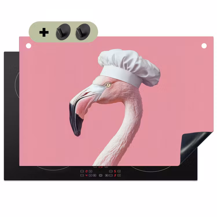 Flamingo - Roze - Koksmuts - Vogel Inductie beschemer met haakjes klein -3d