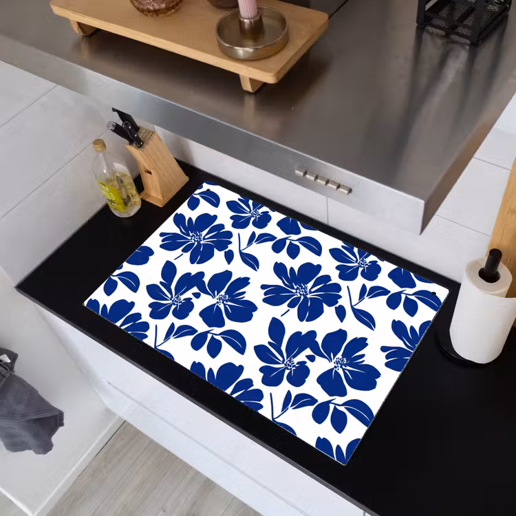 Floraal - Modern - Blauw Inductie beschemer met haakjes klein 777 -sfeer1