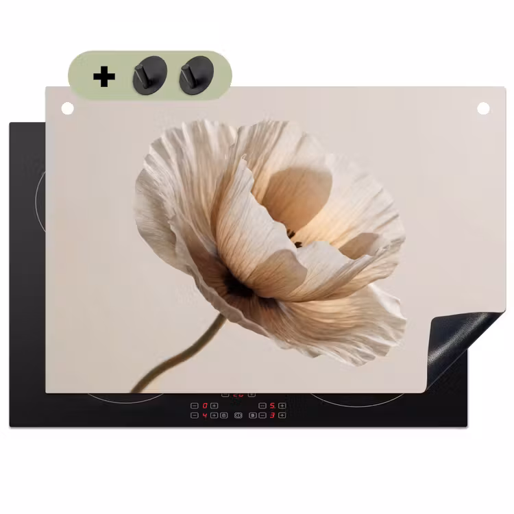 Bloem - Beige - Crème Inductie beschemer met haakjes klein -3d