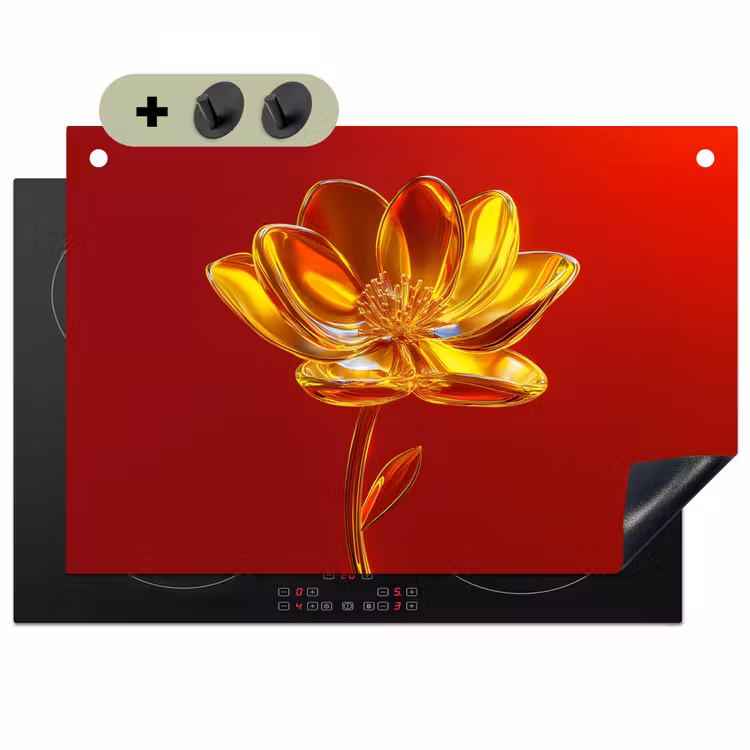 Bloem - Goud - Glazen Inductie beschemer met haakjes klein -3d