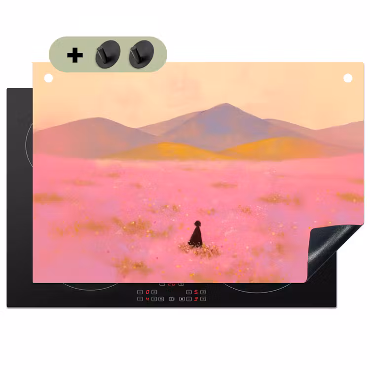 Bloemenweide - Heuvels - Silhouet - Roze Inductie beschemer met haakjes klein -3d