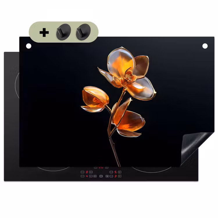 Bloem - Orchidee - Oranje Inductie beschemer met haakjes klein -3d