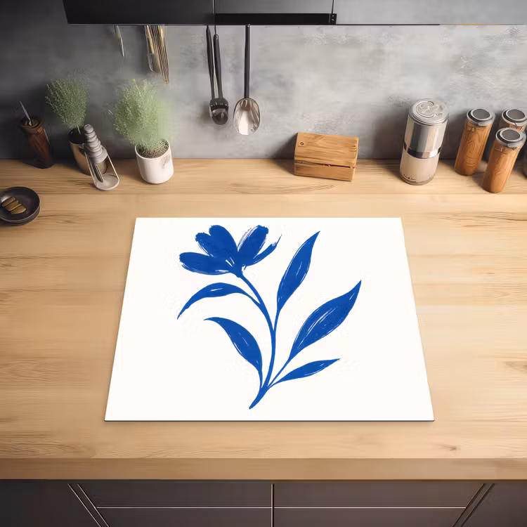 Bloem - Blaadjes - Minimalistisch - Blauw Inductie beschermer vinyl 3mm middel -sfeer5