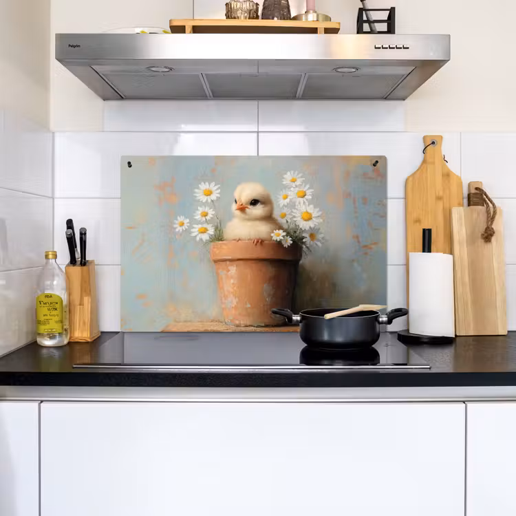 Bloempot - Kuiken - Bloemetjes Inductie beschemer met haakjes klein -sfeer2