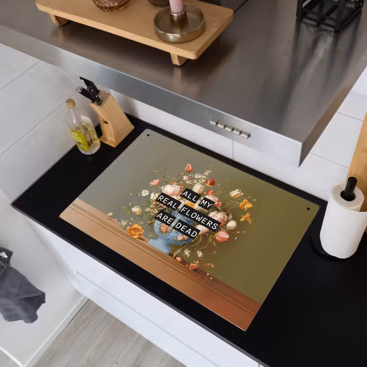 Bloem - Quote - Vintage - Art Inductie beschemer met haakjes klein -sfeer1