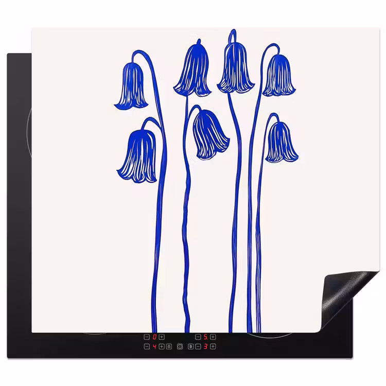 Bloemen - Blauw - Lijnen - Bloemblaadjes Inductie beschermer vinyl 3mm middel -3d