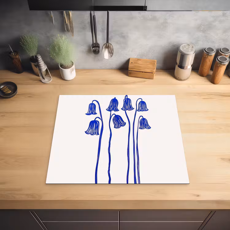 Bloemen - Blauw - Lijnen - Bloemblaadjes Inductie beschermer vinyl 3mm middel -sfeer5