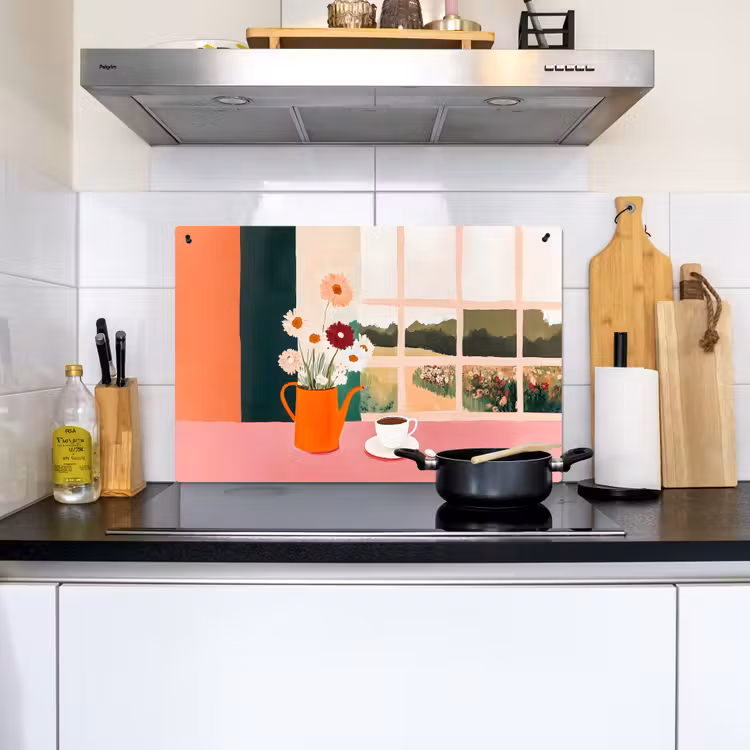 Bloemen - Koffie - Raam Inductie beschemer met haakjes klein -sfeer2
