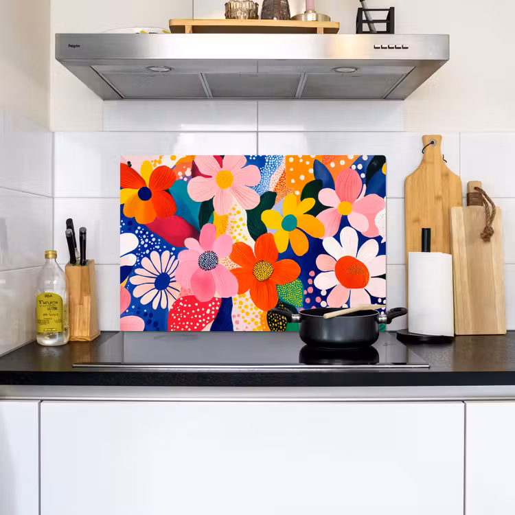 Bloemen - Kleurrijk - Stippen Inductie beschemer met haakjes klein -sfeer2