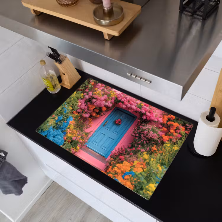 Bloemen - Deur - Roze Inductie beschemer met haakjes klein -sfeer1