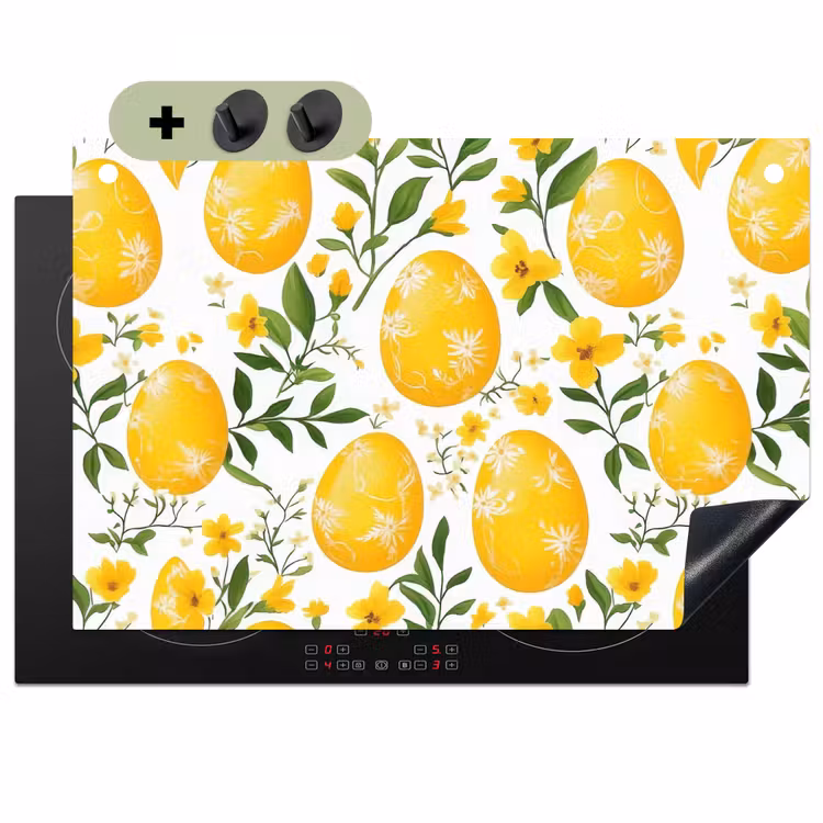 Bloemen - Paaseieren - Geel Inductie beschemer met haakjes klein -3d