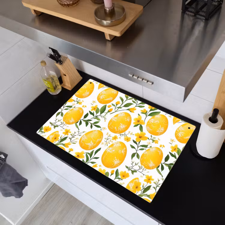 Bloemen - Paaseieren - Geel Inductie beschemer met haakjes klein -sfeer1