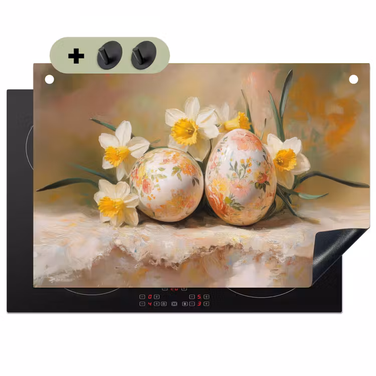 Bloemen - Eieren - Geschilderd Inductie beschemer met haakjes klein -3d
