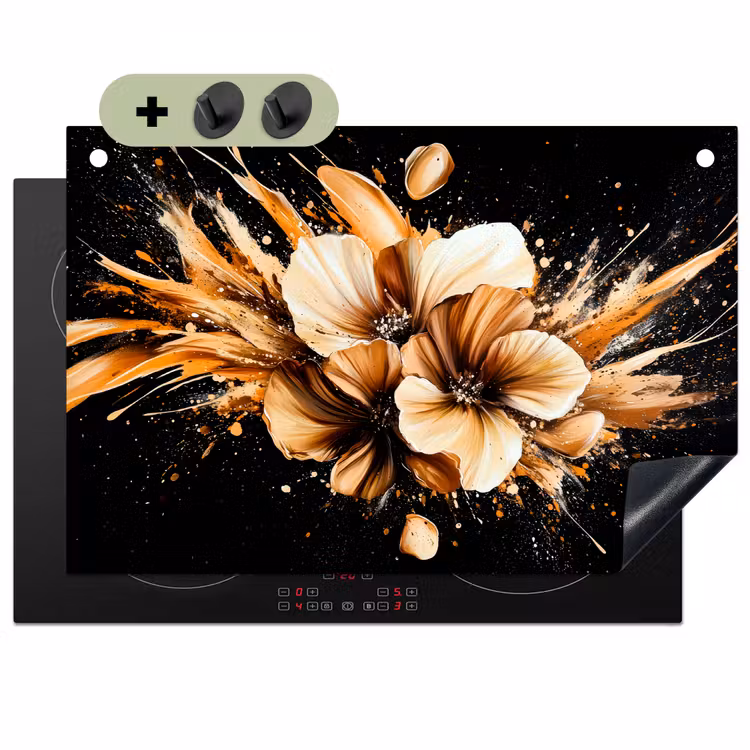 Bloemen - Goud - Graffiti - Zwart - Abstract Inductie beschemer met haakjes klein -3d