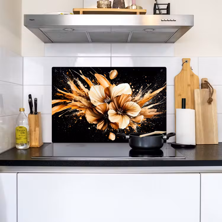 Bloemen - Goud - Graffiti - Zwart - Abstract Inductie beschemer met haakjes klein -sfeer2