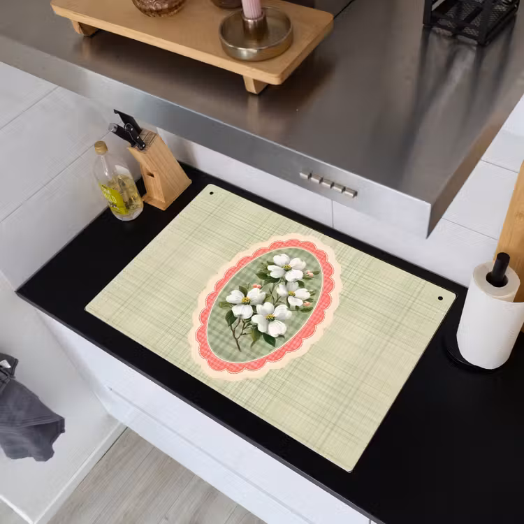 Bloemen - Illustratie - Geruit - Groen Inductie beschemer met haakjes klein -sfeer1
